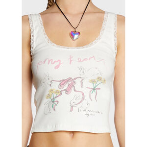 Dolls Kill Motel NWT Bunny Ballet Print Crop Carillo Tank Top Size Large Stretch